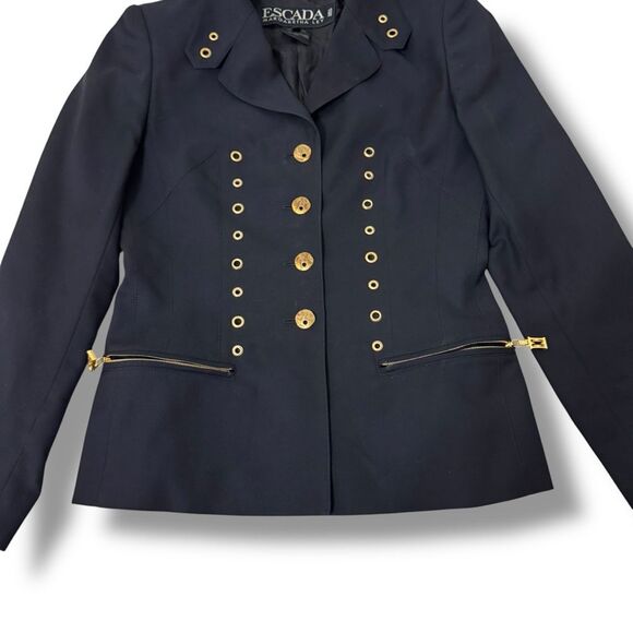 Escada Margaretha Ley Navy Blue Wool Blazer with Gold Grommets Size 36 US 4 - Picture 5 of 8